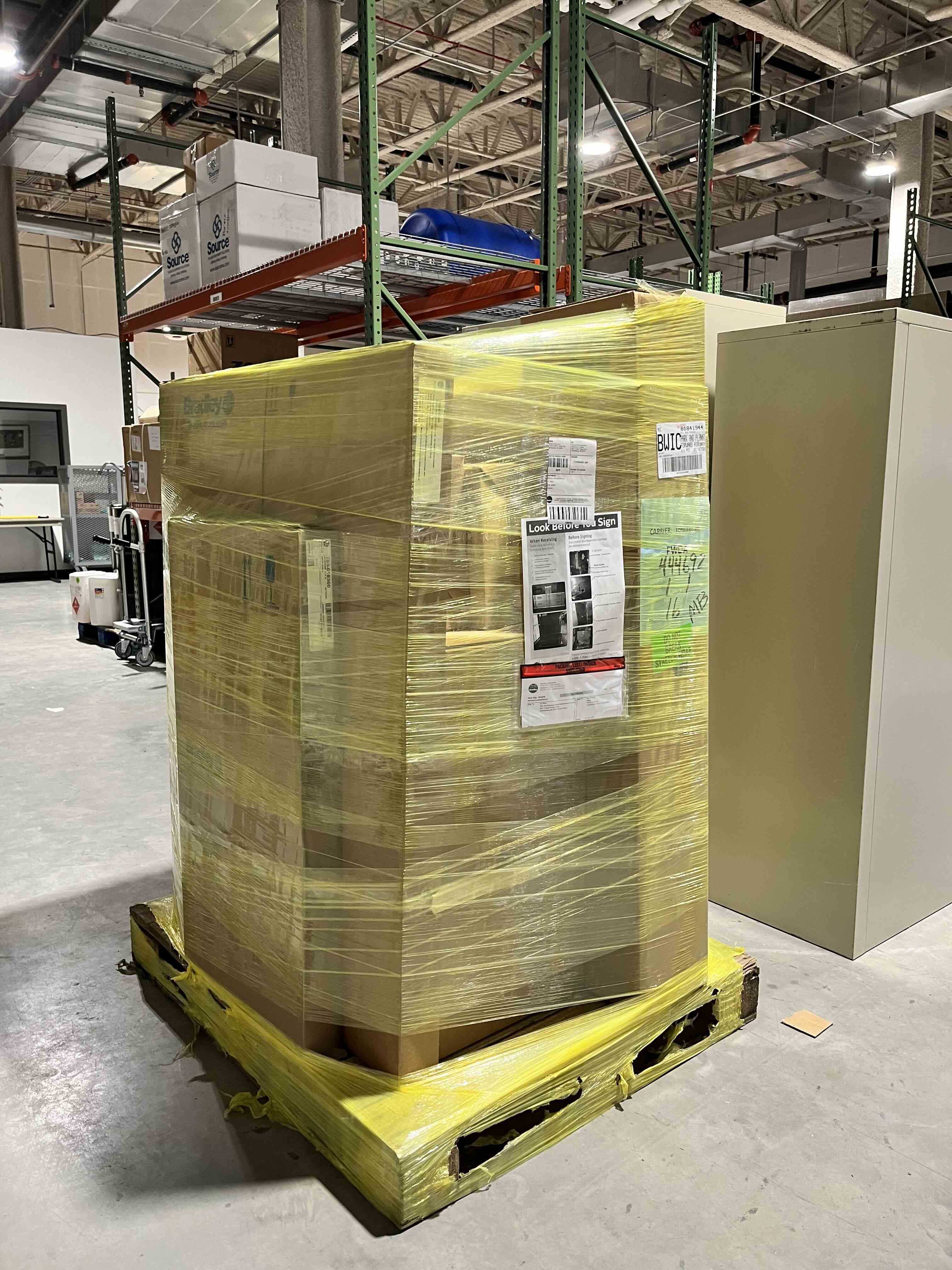 Pallet Wrap with paper labels on